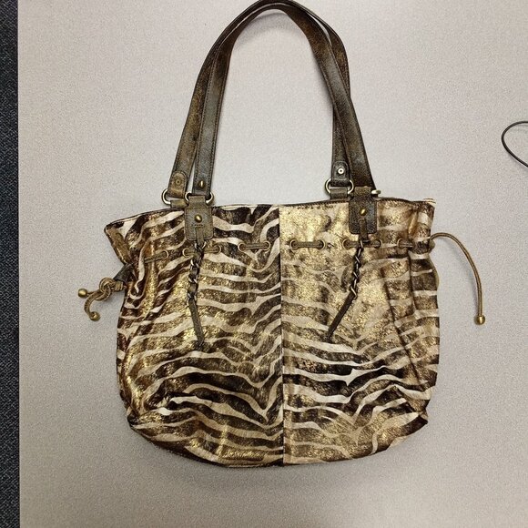 Zebra Print Faux Fur Tote Bag With Drawstring & Magnetic Snap Closure - Picture 2 of 12